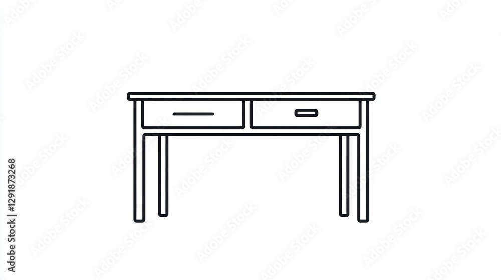 Simple Outline Drawing of a Two-Drawer Desk Simple Outline Drawing of a Two-Drawer Desk