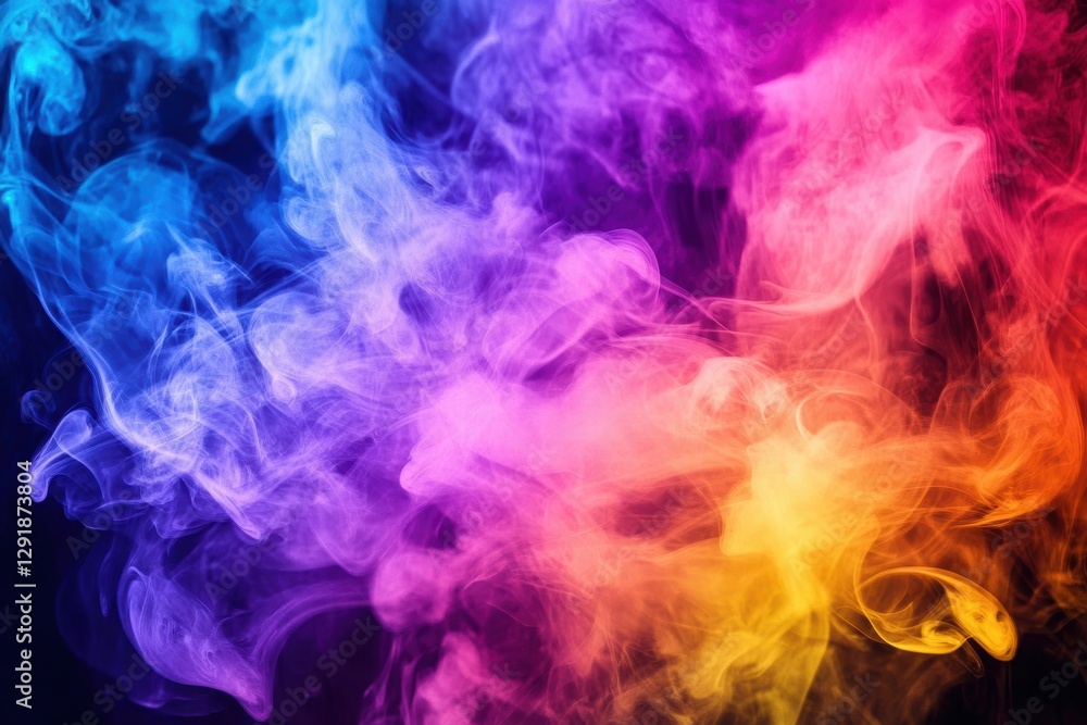 Vibrant abstract smoke swirling gracefully in a spectrum of colors against a dark backdrop Vibrant abstract smoke swirling gracefully in a spectrum of colors against a dark backdrop