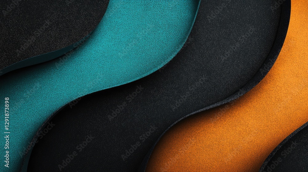 Fototapeta premium Abstract Curved Layers in Black, Teal, and Orange with Textured Surface