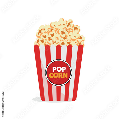 Popcorn in red and white striped bucket illustration isolated on white background