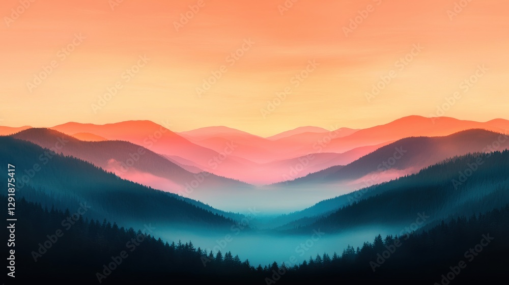 Obraz premium Serene sunset over mountain valleys nature landscape tranquil environment scenic view peaceful concept