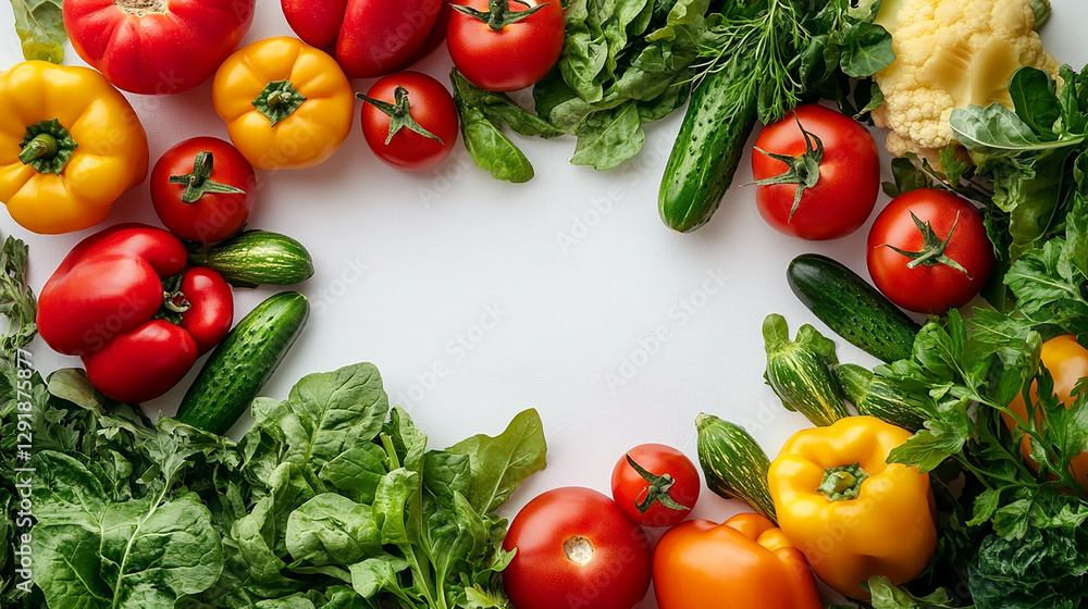 A vibrant vegetable frame made of fresh tomatoes bell A vibrant vegetable frame made of fresh tomatoes bell