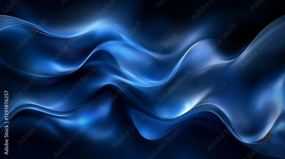 Obraz premium Elegant dark blue abstract wallpaper with flowing wavy patterns, creating a futuristic and modern aesthetic. Neon glow enhances the depth, symbolizing innovation, mystery, and sophistication.
