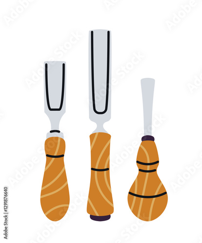Wood carving tools set. Vector illustration
