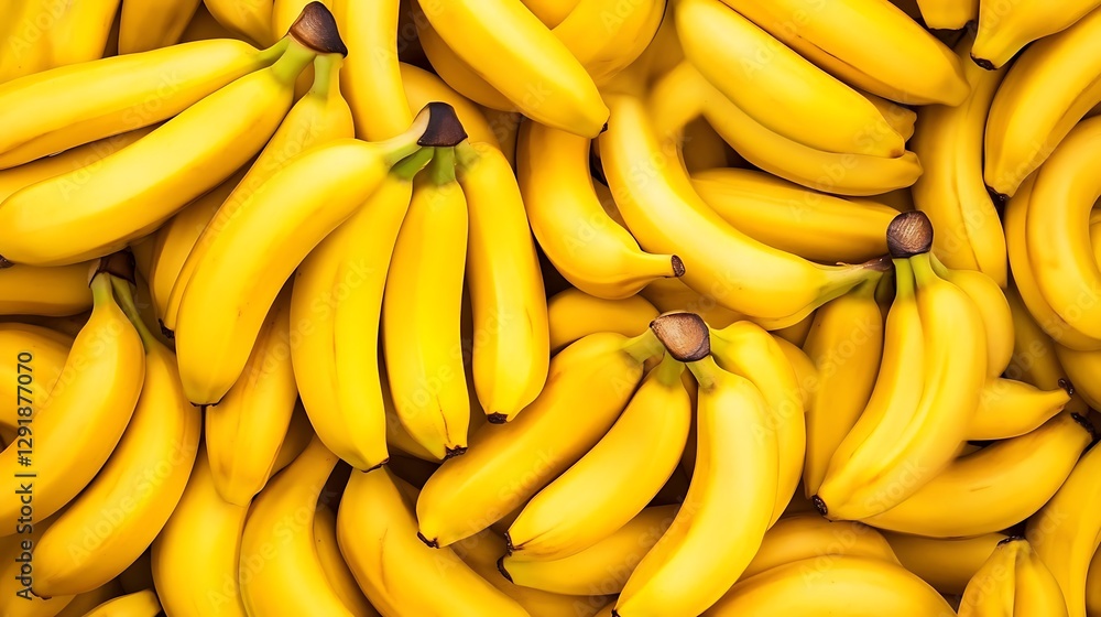 Fresh bananas, a fruit pile, market display, bright background Fresh bananas, a fruit pile, market display, bright background