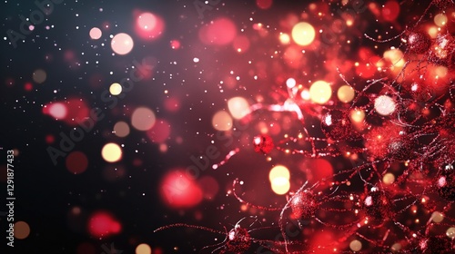 Red and gold christmas lights illuminating a festive holiday scene at night