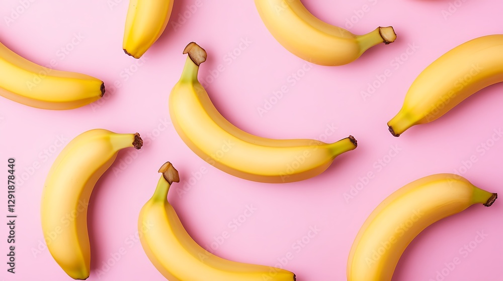 Fresh bananas arranged on a vibrant pink surface Fresh bananas arranged on a vibrant pink surface