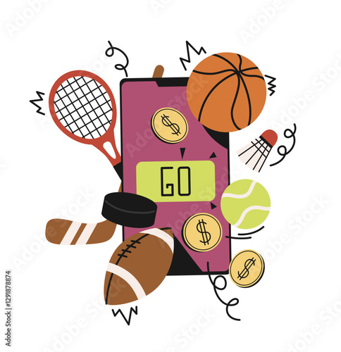 Sports betting on mobile device. Vector illustration