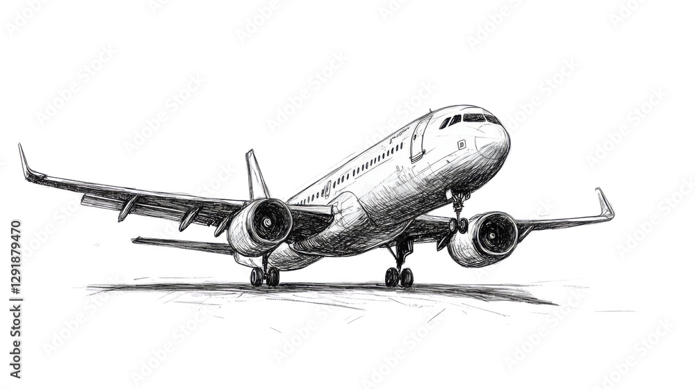Fototapeta premium Hand drawn airplane isolated on white background