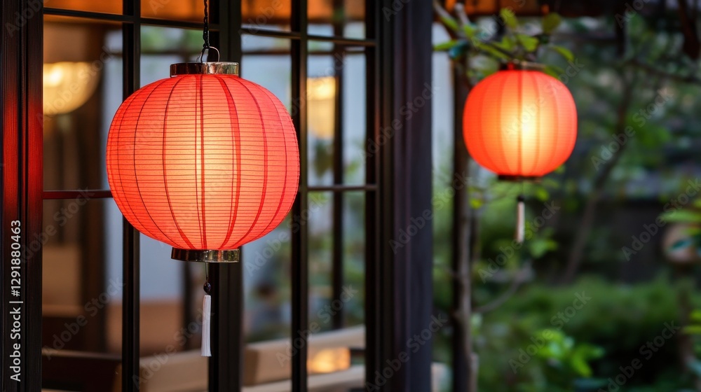 Evening Glow of Lanterns by Traditional Tea House Evening Glow of Lanterns by Traditional Tea House
