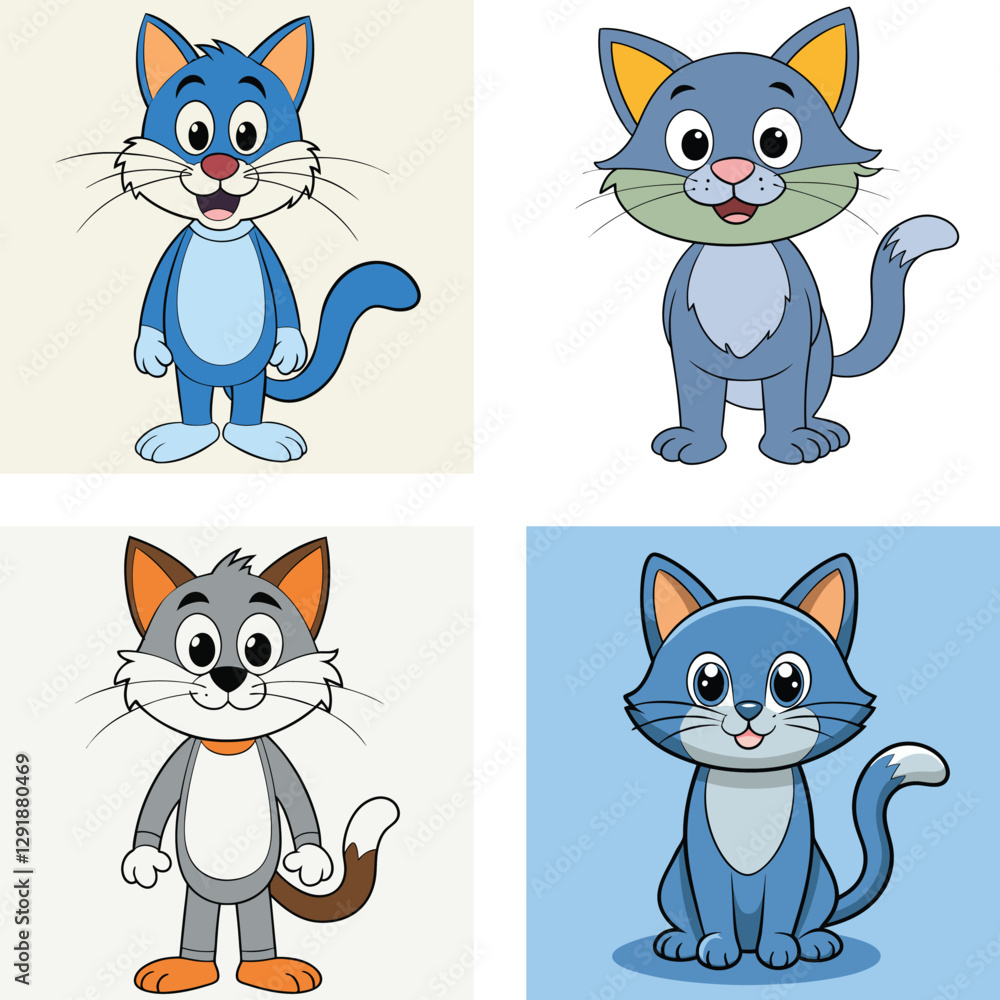 Obraz premium set of cats, Kawaii Cat Character Drawing – Vector Graphic