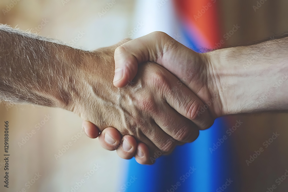 Fototapeta premium A close-up of two hands shaking tightly, symbolizing unity and partnership