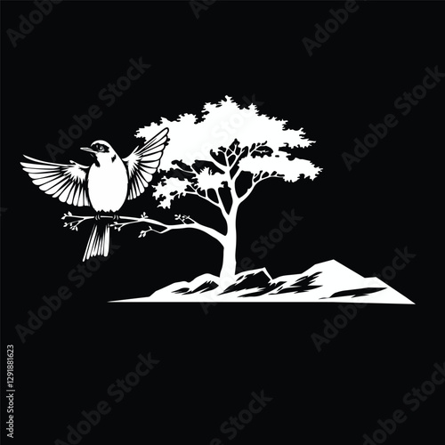  little birds sitting tree
