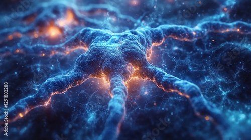 Glowing neuron network, digital art, cosmic background, medical research