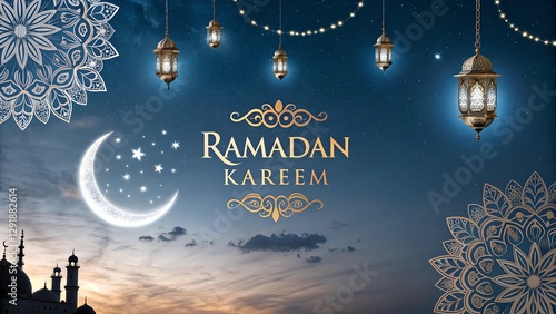 Ramadan Kareem Greetings Decorative Festival Card – A Peaceful, Elegant Background Celebrating the Holy Month with Warmth and Spiritual Blessings