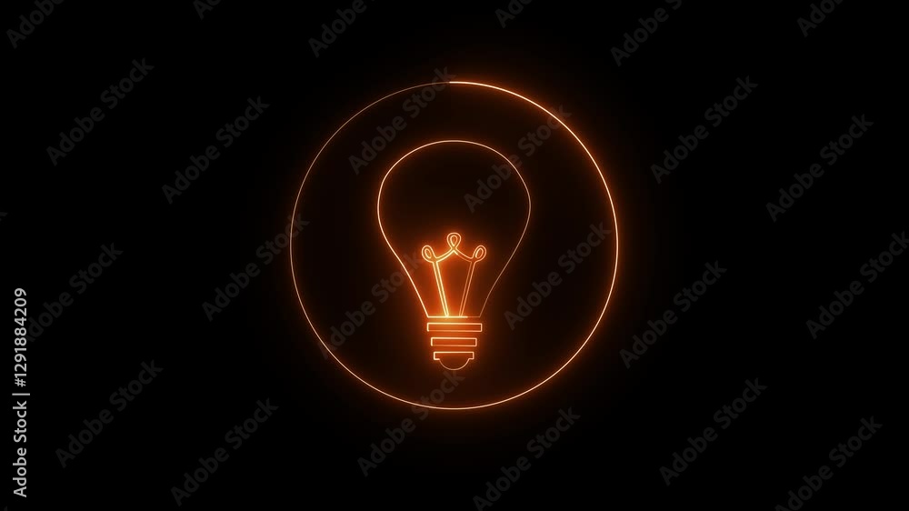 Glowing neon lightning bulb icon. animation, Switching on, Warm light over dark black background. Abstract symbol icon of electric led bulb 4k video Glowing neon lightning bulb icon. animation, Switching on, Warm light over dark black background. Abstract symbol icon of electric led bulb 4k video
