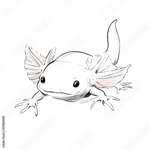 Axolotl minimalist 2D vector graphic illustration sketch on a white background.

