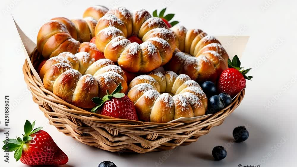 custom made wallpaper toronto digitalA basket of donuts with powdered sugar and strawberries. There are six donuts in the basket