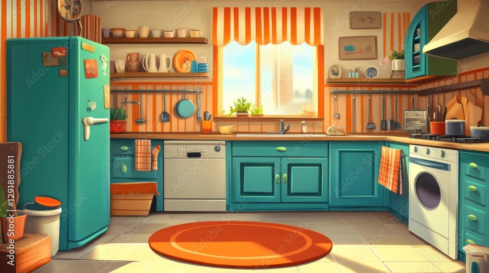 Cozy Retro Kitchen Interior with Sunlight Cozy Retro Kitchen Interior with Sunlight