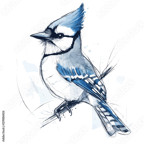 Blue Jay minimalist 2D vector graphic illustration sketch on a white background.

