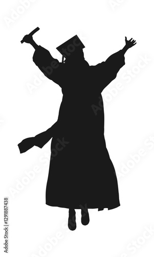 Silhouette of woman in toga and graduation cap, graduate, student - vector illustration