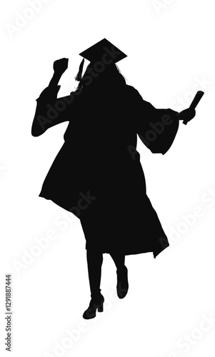 Silhouette of woman in toga and graduation cap, graduate, student - vector illustration