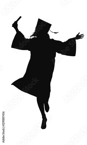 Silhouette of woman in toga and graduation cap, graduate, student - vector illustration