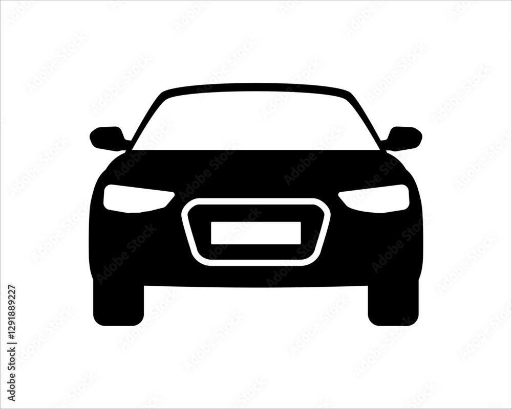 Fototapeta premium Modern car sedan flat icon. Vector illustration isolated on a white background. Vehicle icons set view from front.