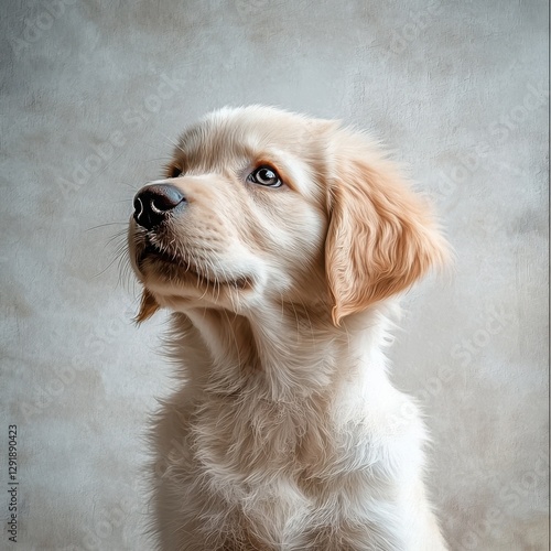 Loyal dog looking up with an expressive face full of curiosity and anticipation in a beautiful natural environment