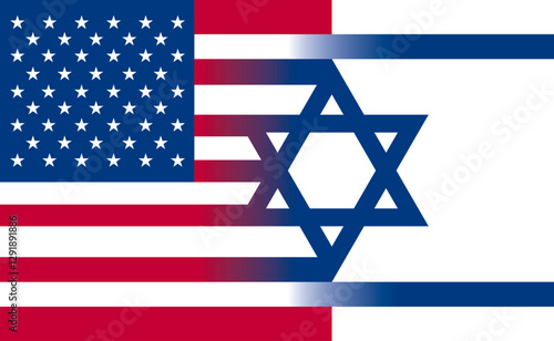 USA flag merging with Israel flag, vector