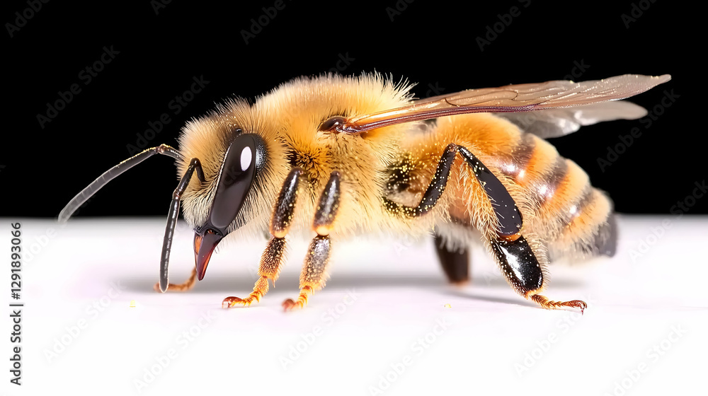 Close-up Honeybee on White Surface Close-up Honeybee on White Surface