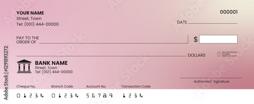 Blank check template, bank cheque vector, customizable design, printable layout.
