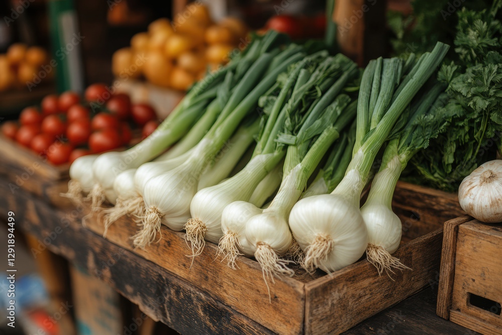 Fresh Green Onions on a Wooden Cutting Board Fresh Green Onions on a Wooden Cutting Board