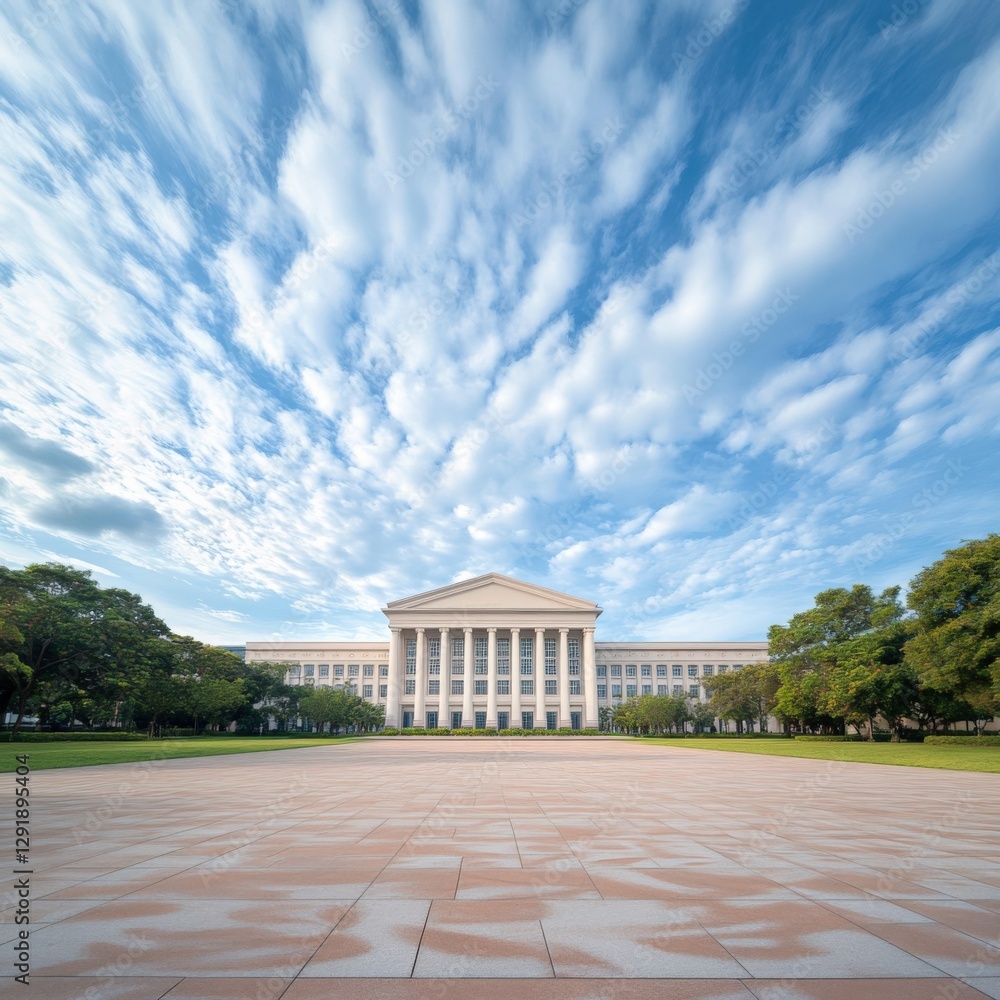 Obraz premium Building with columns under a cloudy sky