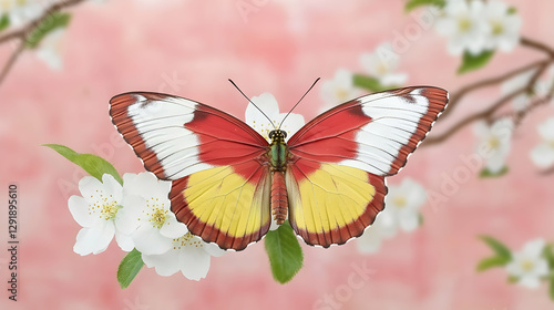 Colorful butterfly amidst spring blossoms photo