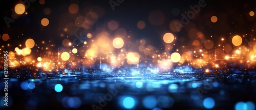 City skyline at night with illuminated buildings and lights reflecting on the water surface