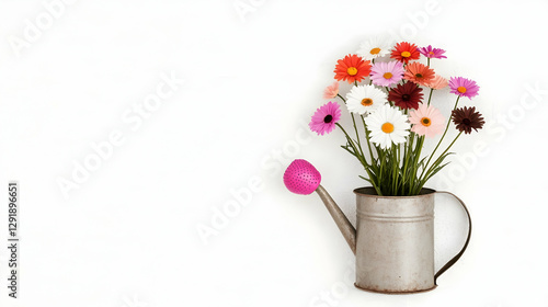 Wallpaper Mural Colorful flowers in vintage watering can on white background Torontodigital.ca