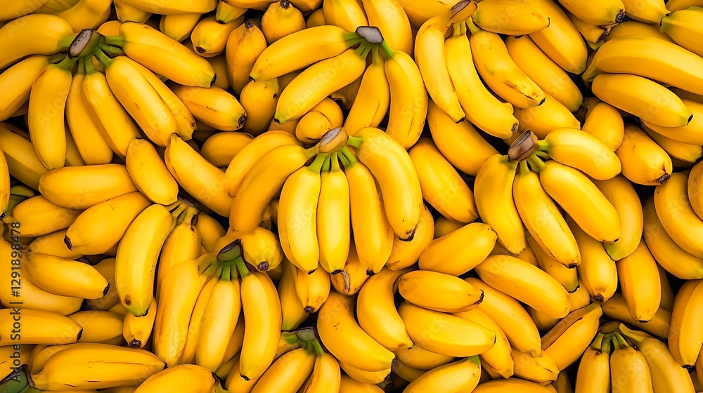 Fresh yellow bananas piled high in market display Fresh yellow bananas piled high in market display