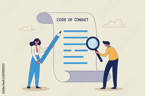Code of conduct, ethical policy or rules, regulation or principles guideline for work responsibility, compliance document or company standard concept, businessman writing code of conduct document.