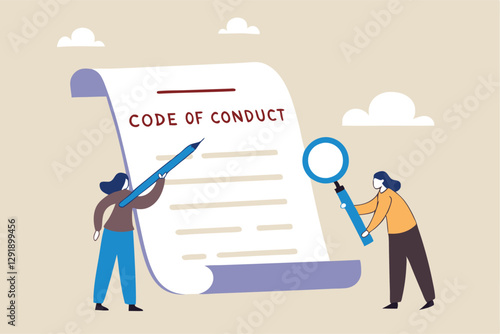Code of conduct, ethical policy or rules, regulation or principles guideline for work responsibility, compliance document or company standard concept, businessman writing code of conduct document.