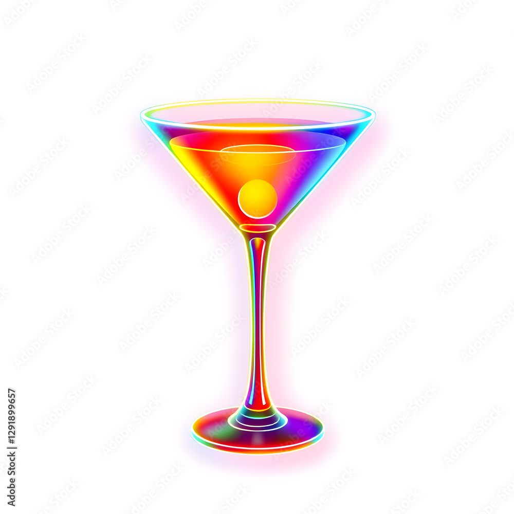 Martini glass holographic 3D icon. neon symbol vector illustration isolated on white background. Generative AI Martini glass holographic 3D icon. neon symbol vector illustration isolated on white background. Generative AI