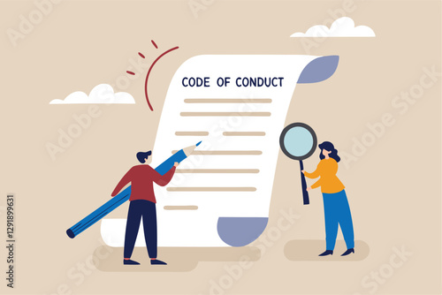 Code of conduct, ethical policy or rules, regulation or principles guideline for work responsibility, compliance document or company standard concept, businessman writing code of conduct document.