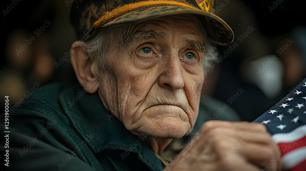 Elderly Veteran Observing Flag Ceremony Elderly Veteran Observing Flag Ceremony