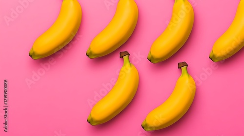 Geometric arrangement of bananas on a pink background photo