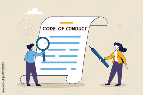 Code of conduct, ethical policy or rules, regulation or principles guideline for work responsibility, compliance document or company standard concept, businessman writing code of conduct document.
