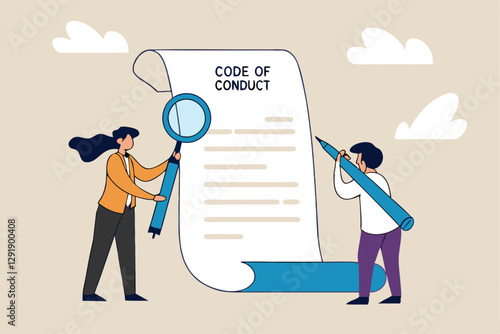 Code of conduct, ethical policy or rules, regulation or principles guideline for work responsibility, compliance document or company standard concept, businessman writing code of conduct document.