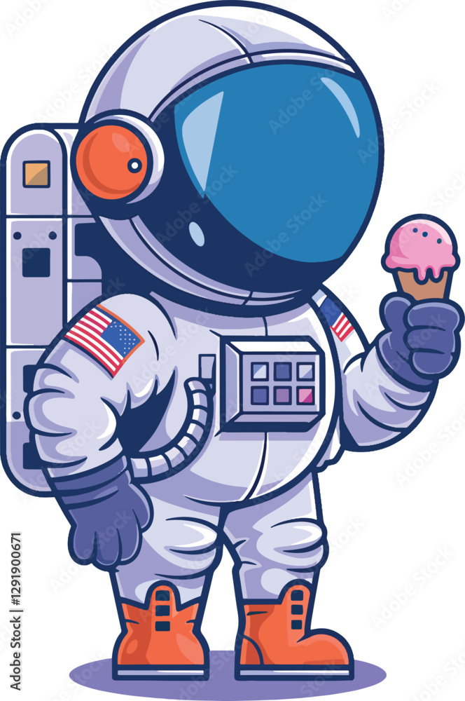 Obraz premium a Astronaut holding a ice cream sticker design stock photos