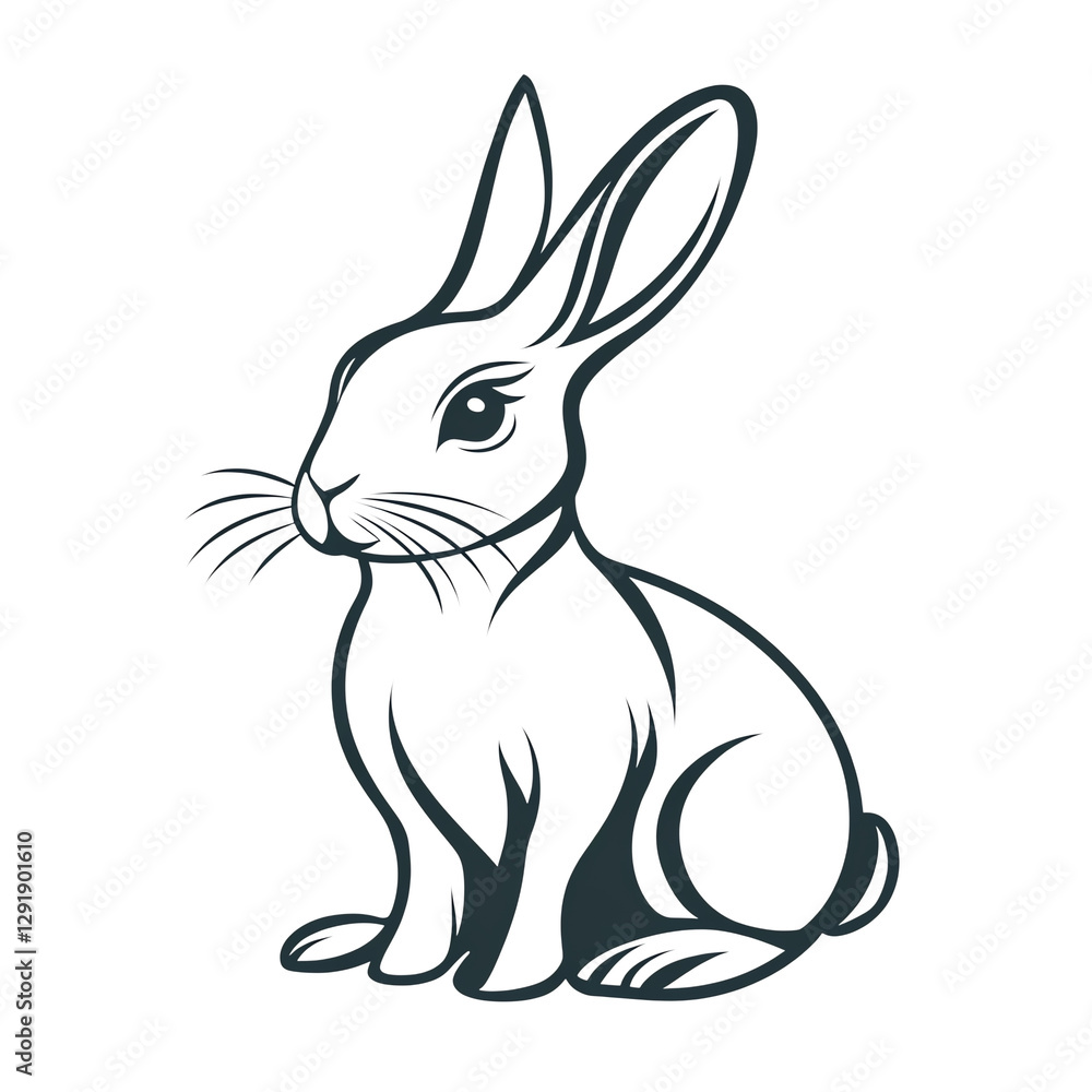 Obraz premium Minimalist Rabbit Line Art | Cute Bunny PNG Illustration