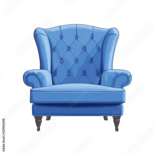 Fashionable comfortable soft upholstered armchair isolated on white background. Furniture for home. Flat vector chair illustration