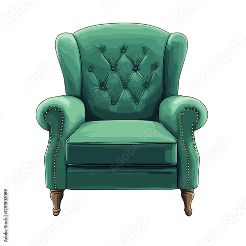 Fashionable comfortable soft upholstered armchair isolated on white background. Furniture for home. Flat vector chair illustration